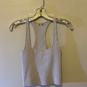 Stylish Ribbed Tank Top in Beige